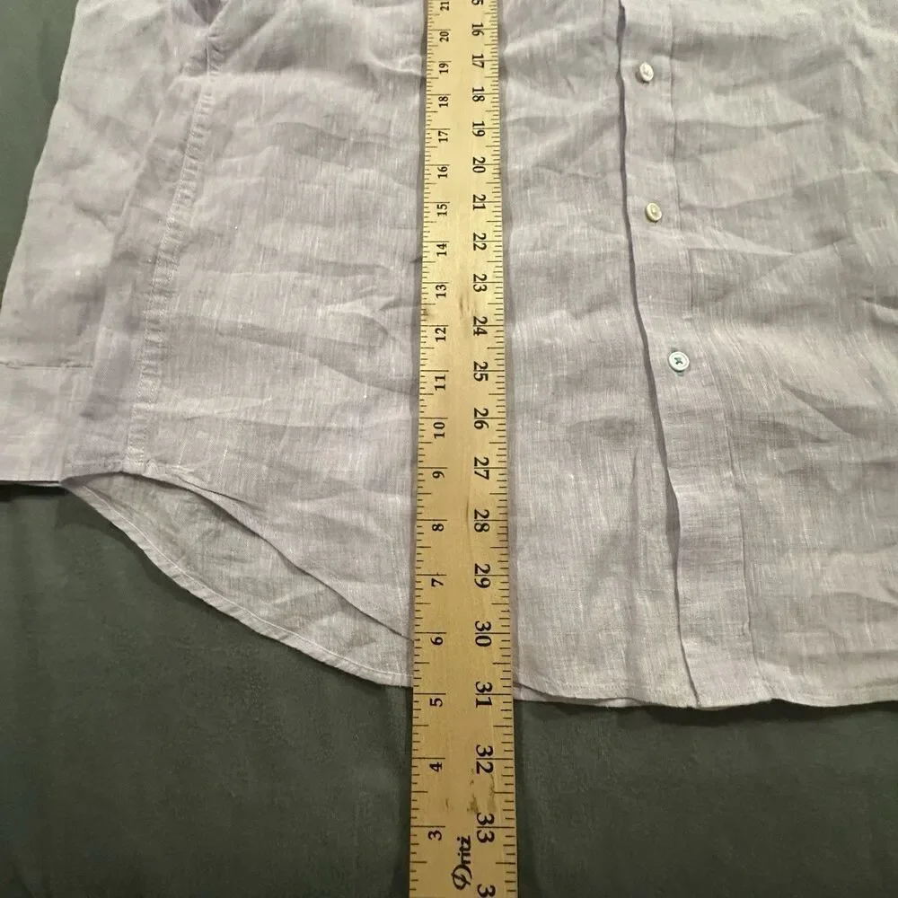 J Mclaughlin Shirt Mens M Button Up 100% Linen Beach Summer Dress Casual Purple
